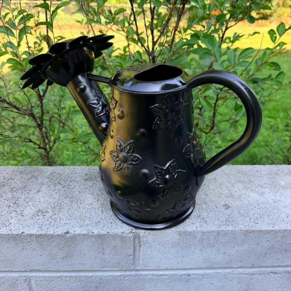 MacKenzie-Childs Black Metal Sunflower Watering‎ Can Embossed Floral *READ*